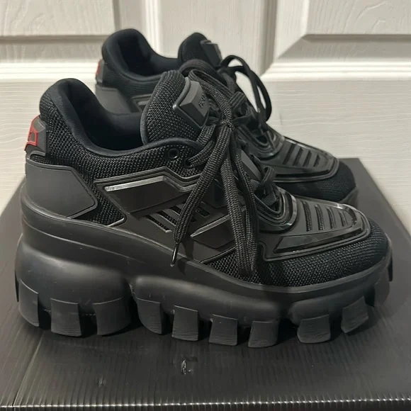 Prada Calzature Donna Nero maglia tech rubber wedge sneakers, Sz 35.5 - Picture 1 of 16